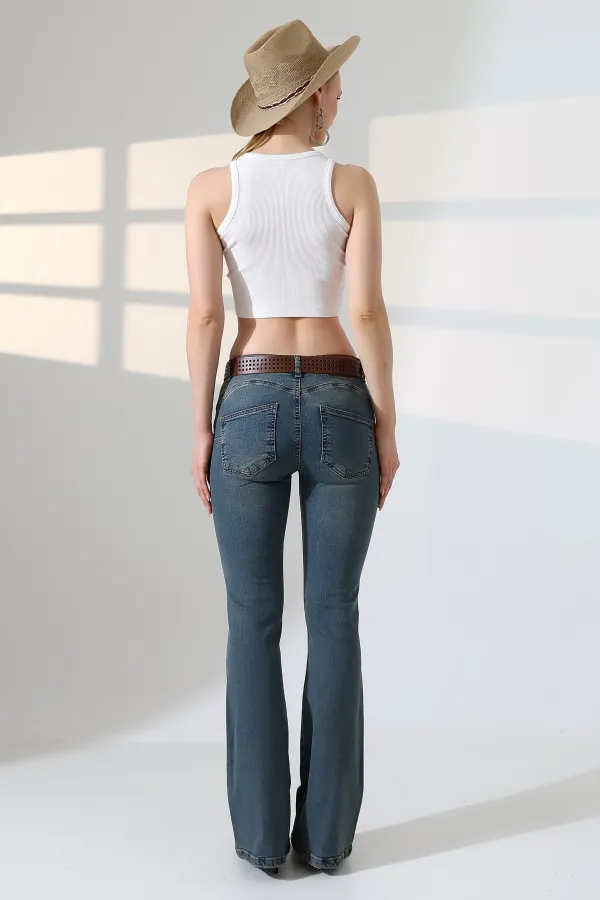 Push Up Flare Jeans 7108-62-(27-32) Middle Blue - Tinted Push Up Flare Jeans 7108-62-(27-32) Middle Blue - Tinted
