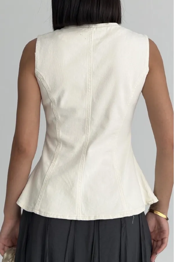 Denim Vest with Slit Front 6086-80-(S-XL) Natural