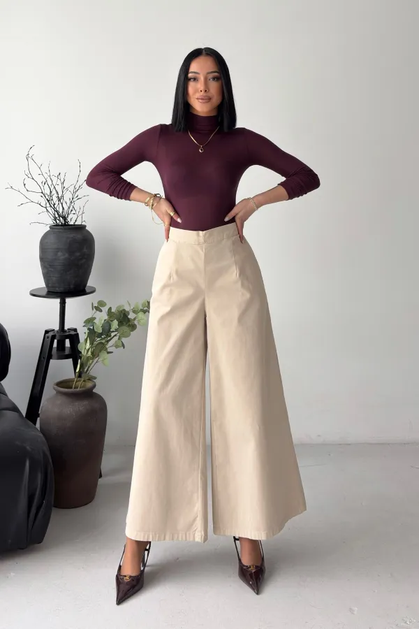 Elasticated Waist Wide Leg Jean  7120-65-(36-42-6) Stone