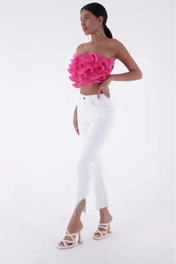 Stone Embellished Asymmetric Leg Trousers 1881-50-(26-31)