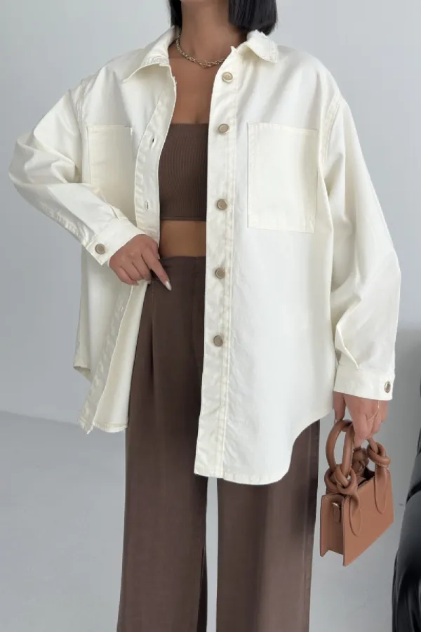 Oversize Denim Jacket with Buttons 6080-51-(S+L+3) Off White