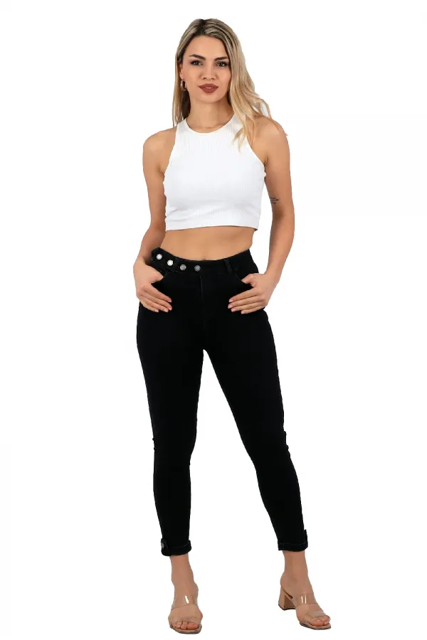 Kemerli Düğmeli Kot Pantolon 754-23-(28-33) Kemerli Düğmeli Kot Pantolon 754-23-(28-33)