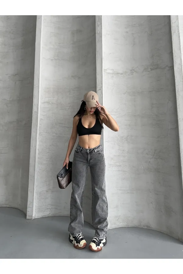 Baggy Jeans with Dart Detail on Legs 7088-40-(26-31) Light Grey - Snow