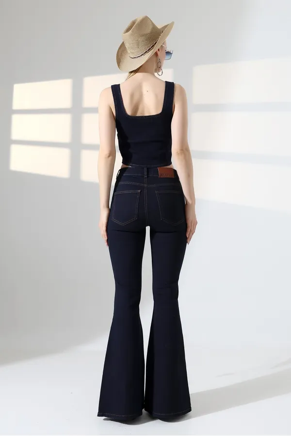 Wide Leg Flared Jean 7067-17-(27-32) Slubbed Navy Blue