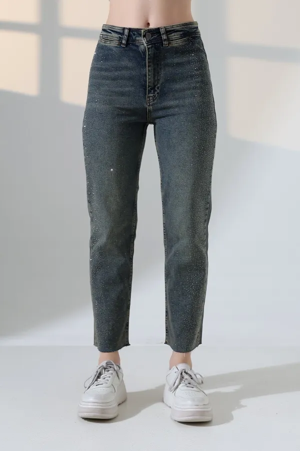 Serpme Taşlı  Relax Kot Pantolon  7193-28-(27-32)