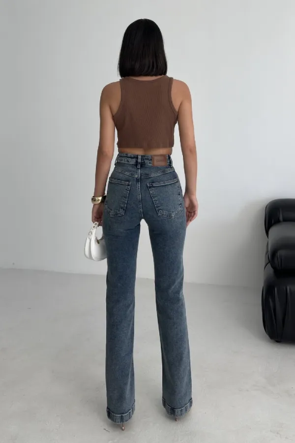 Dikişli Paça Bol Paça Relax Kot Pantolon  7026-28-(27-32)