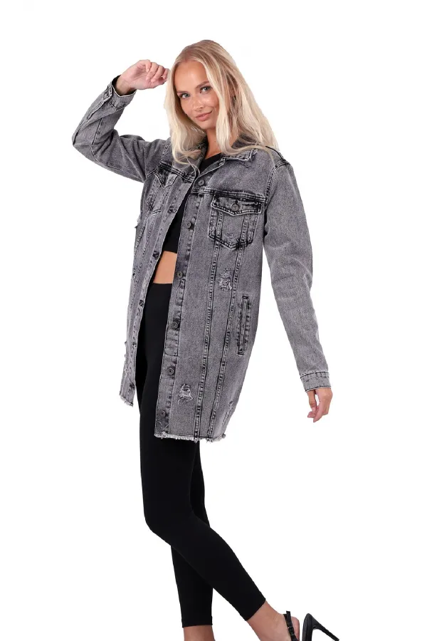 Fringe Finish Boyfriend Denim Jacket 679-03-(S-XL-6) Anthracite Denim Fringe Finish Boyfriend Denim Jacket 679-03-(S-XL-6) Anthracite Denim