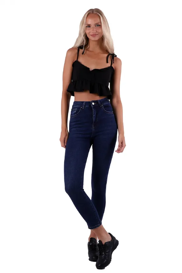 Skinny Jean with Bottom Side Zipper 1745-01-(28-33) Dark Blue Denim Skinny Jean with Bottom Side Zipper 1745-01-(28-33) Dark Blue Denim