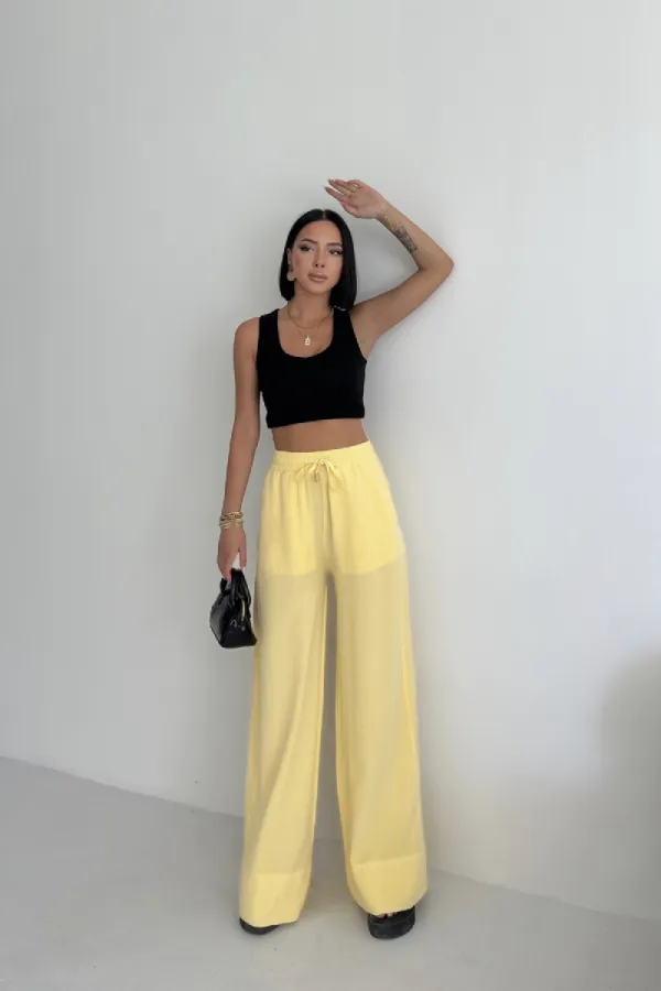 Paça Detaylı Lastikli Keten Pantolon  HS700-93-(S-XL)