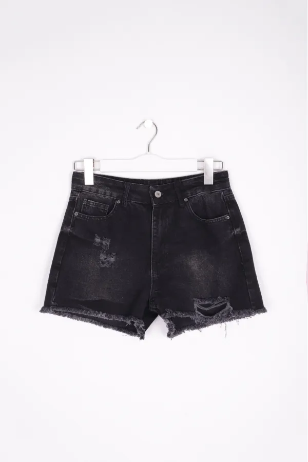 Ripped Denim Short with Fringe Ending 225-03-(S-XL-6) Anthracite Denim Ripped Denim Short with Fringe Ending 225-03-(S-XL-6) Anthracite Denim