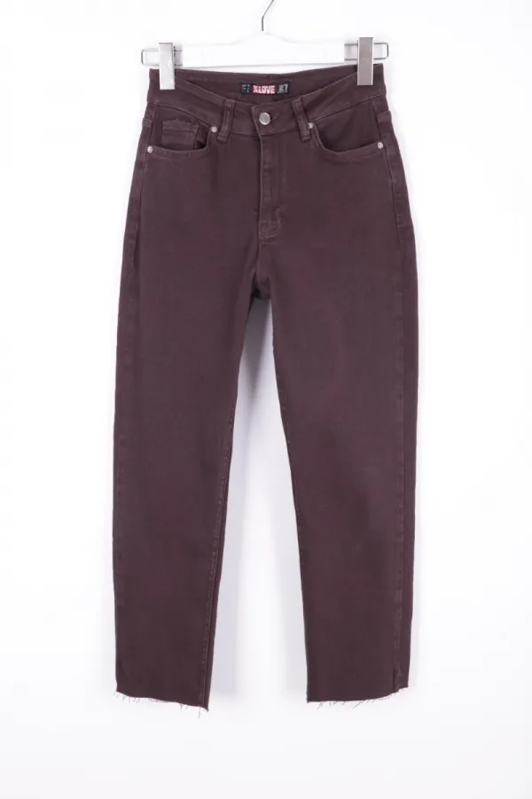 Fringe Ending High Waisted Mom Fit Jean 764-78-(26-29) Brown