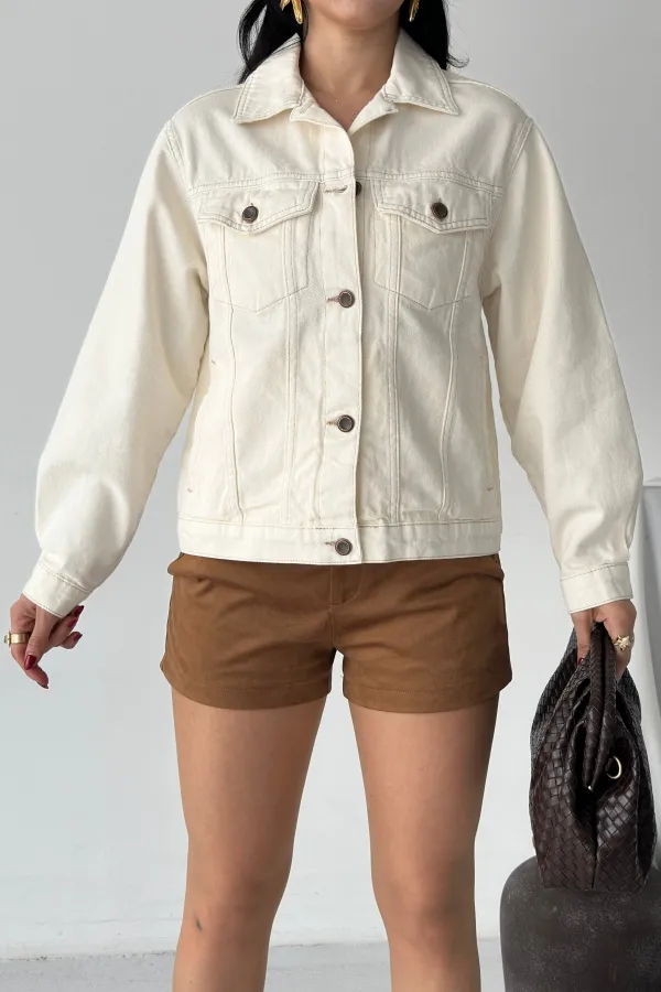Denim Jacket with Buttons  6081-80-(S-L-3) Natural