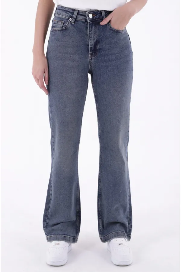 Stitched Hems Wide Leg Relaxed Jean  7026-02-(26-31) Dark Tinted Denim