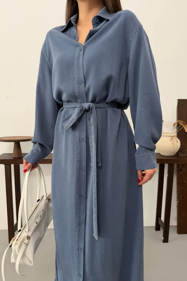 Buttoned Classic Long Denim Dress 3034-98-(S-XL) Buttoned Classic Long Denim Dress 3034-98-(S-XL)