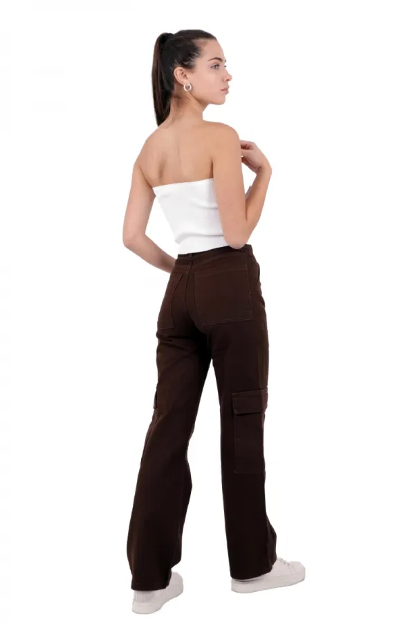 Cargo Pocket Wide Leg Jean 1828-78-(27-32) Brown