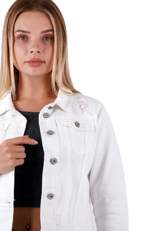 Short Denim Jacket 641-50-(S-L-5) White Short Denim Jacket 641-50-(S-L-5) White