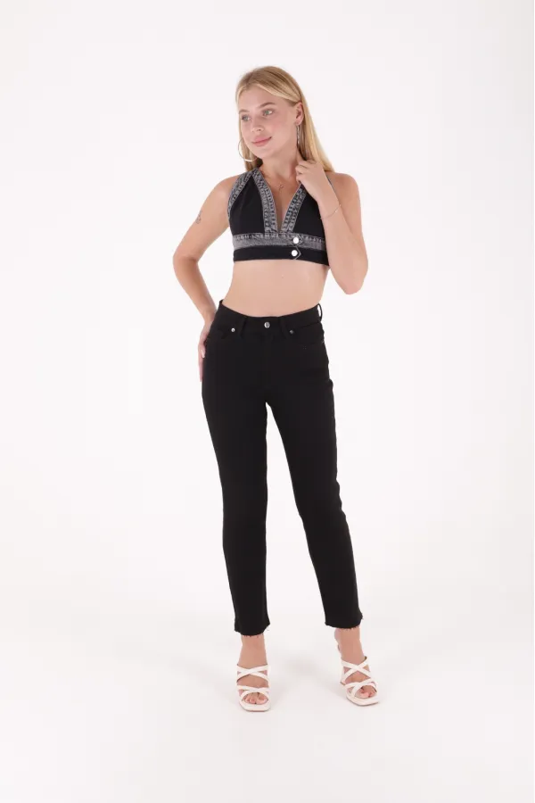 Fringe Ending High Waisted Mom Fit Jean  764-07-(26-28) Black
