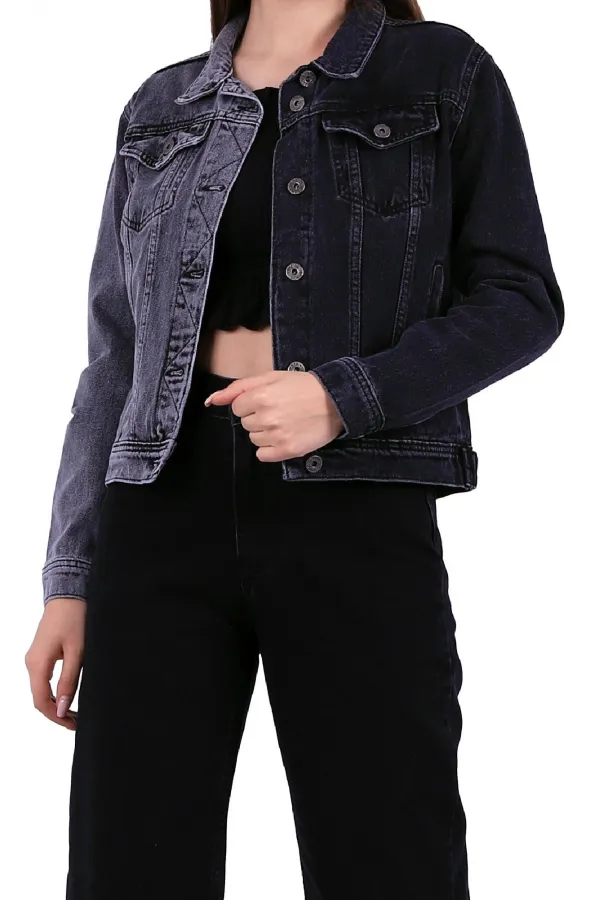 Classic Short Denim Jacket with Collar 640-0333-(S-XL-6) Anthracite & Snow Anthracite Classic Short Denim Jacket with Collar 640-0333-(S-XL-6) Anthracite & Snow Anthracite