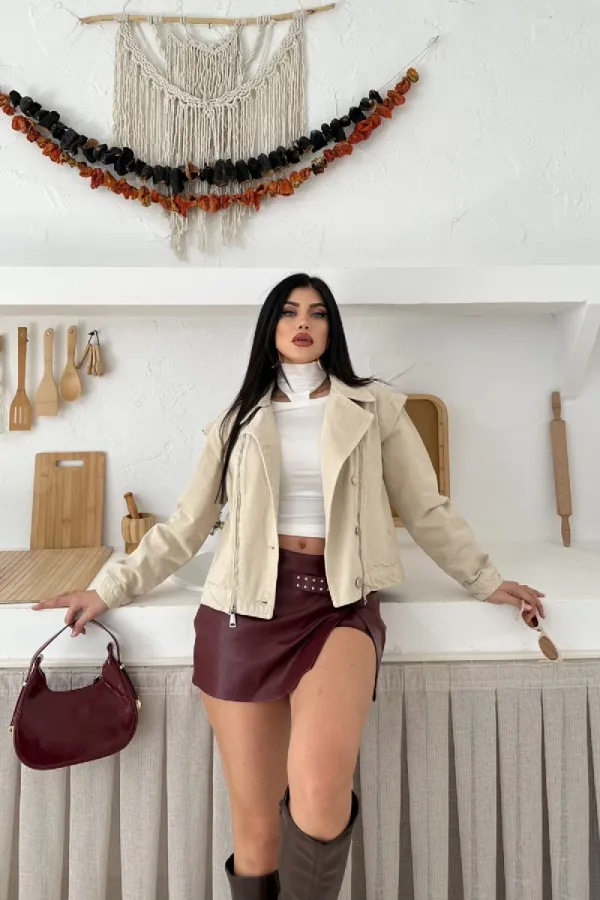 Zipper Detail Denim Jacket 6141-65-(S-L-3) Stone