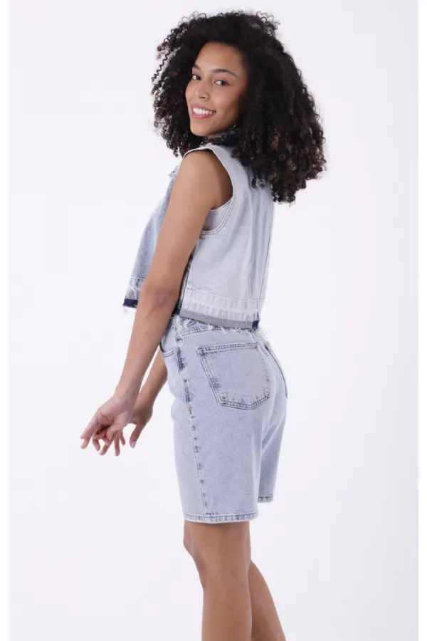 Mid Length Denim Short 2001-08-(S-XL-6) Snow Light Blue