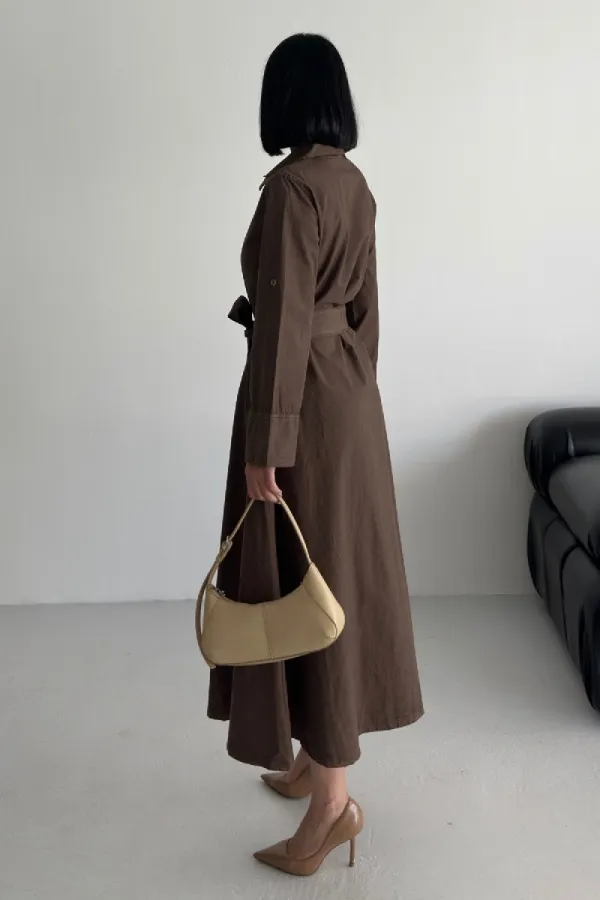 Düğmeli Uzun Boy Kot Elbise 3047-78-(S-XL)