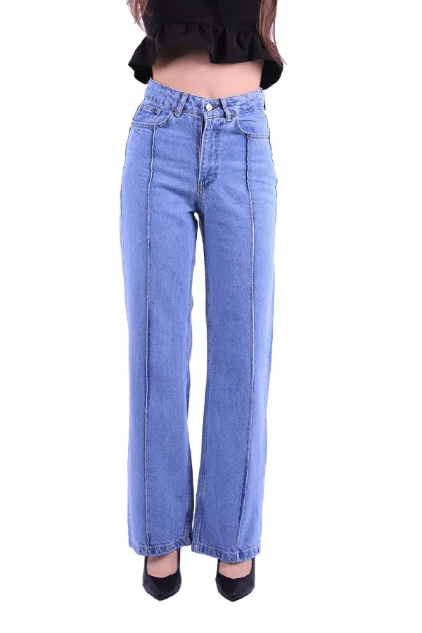 Önü Çımalı Bol Paça Relax Kot Pantolon  1736-15-(26-31)