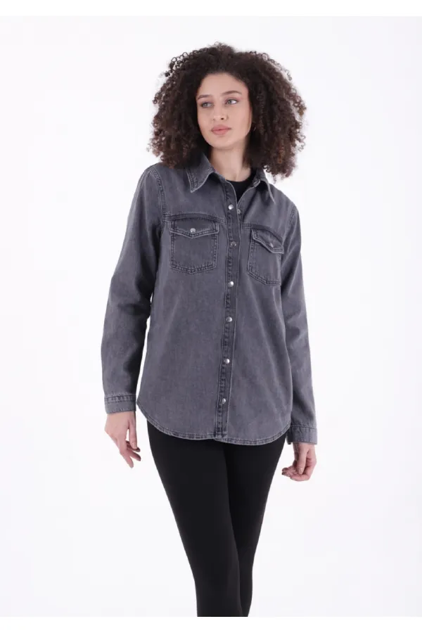 Çıtçıtlı Kot Gömlek  6013-23-(S-XL-6)