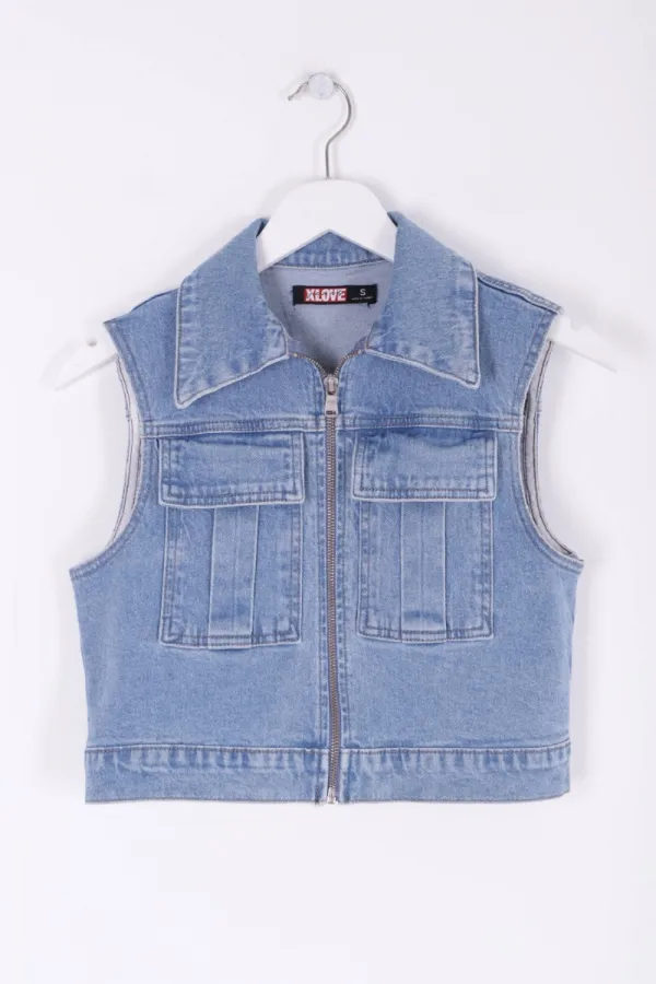 Fermuarlı Mini Kot Yelek  6018-15-(S-XL-6-2)