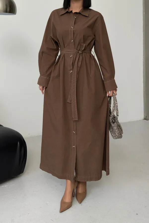 Buttoned Classic Long Denim Dress 3034-72-(S-XL) Soil