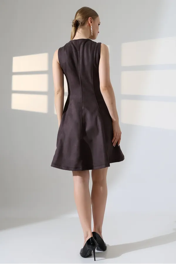 Volanlı Kısa Süet Elbise  3083-78-(S-XL)