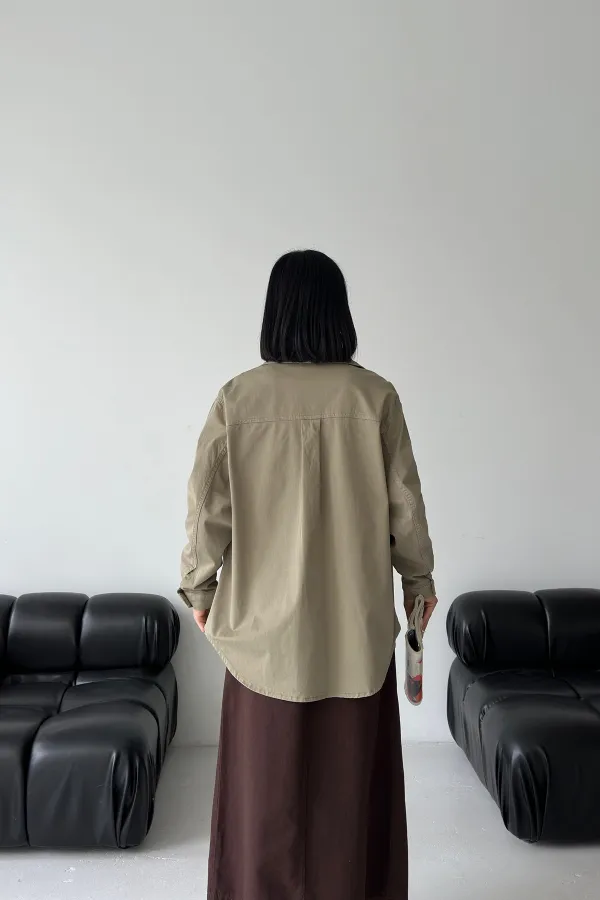 Oversize Denim Jacket with Buttons  6080-74-(S-L-3) Green