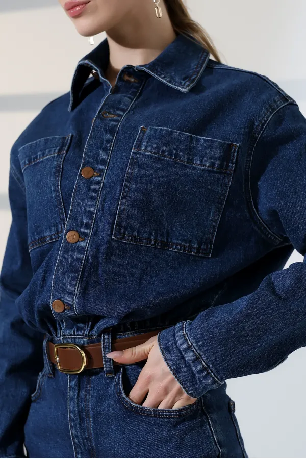 Robe mini en jean boutonnée 3027-01-(SL-3)