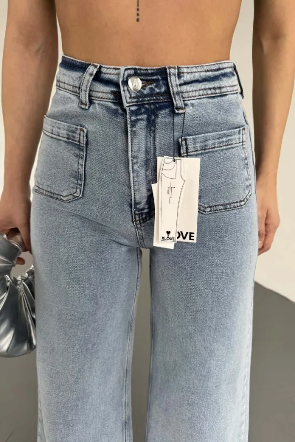 Front Pocket Detailed Jean 7079-08-(28-33) Snow Light Blue