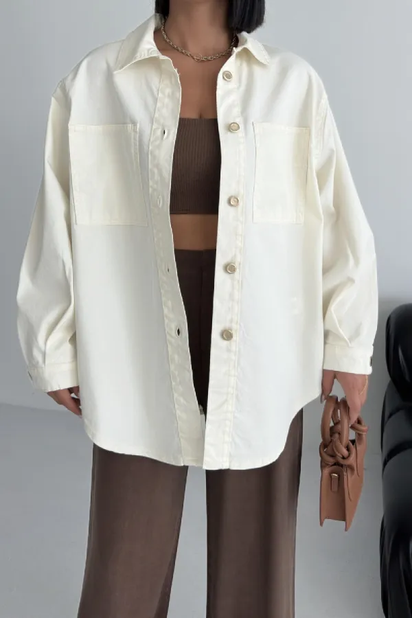 Oversize Denim Jacket with Buttons 6080-51-(S+L+3) Off White