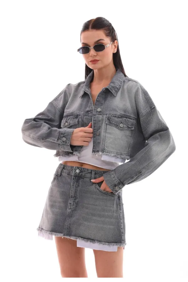 Denim Jacket with Lining Detail 6016-29-(XS-L-6) Denim Jacket with Lining Detail 6016-29-(XS-L-6)