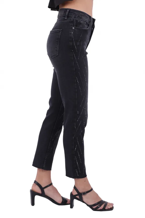Taşlı Mom Fit Kot Pantolon 1725-03-(26-28) Taşlı Mom Fit Kot Pantolon 1725-03-(26-28)