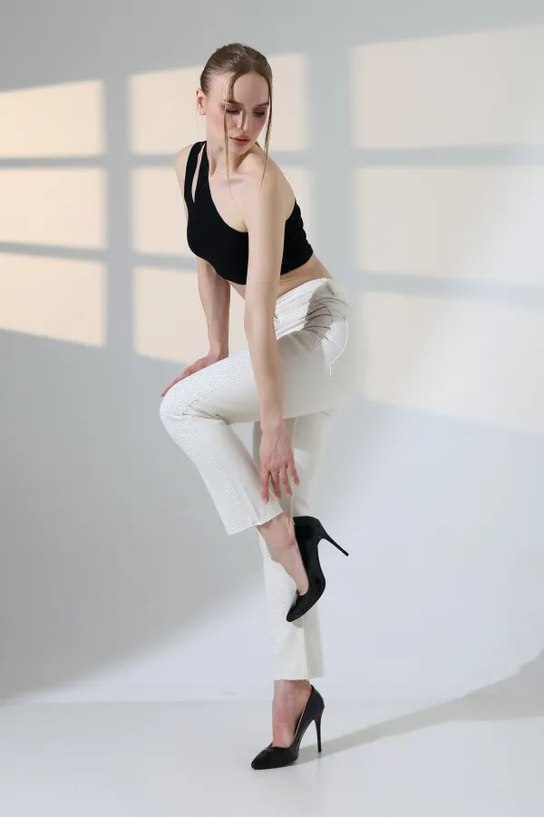 Serpme Taşlı  Relax Kot Pantolon  7193-80-(26-31)
