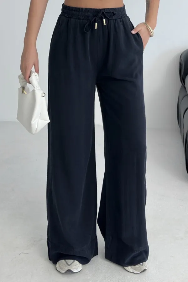Paça Detaylı Lastikli Keten Pantolon  HS700-73-(S-XL)