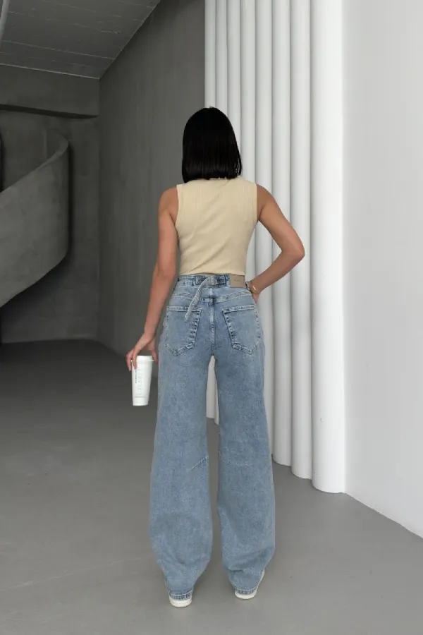 Baggy Jeans with Dart Detail on Legs 7088-14-(28-33) Light Blue and Tinted