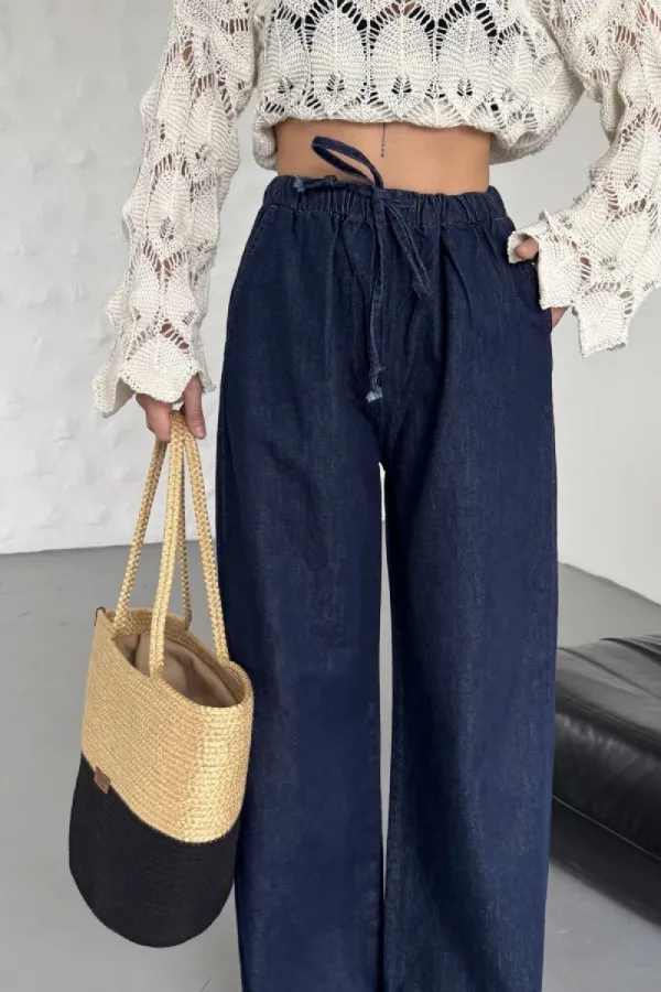 Beli Lastikli Palazzo Pantolon 7076-17-(36-42-4) Beli Lastikli Palazzo Pantolon 7076-17-(36-42-4)