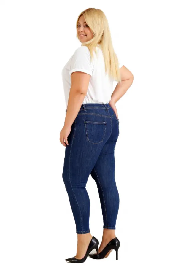 High Waisted Skinny Full Length Jean  515-17-(44-50) Slubbed Navy Blue