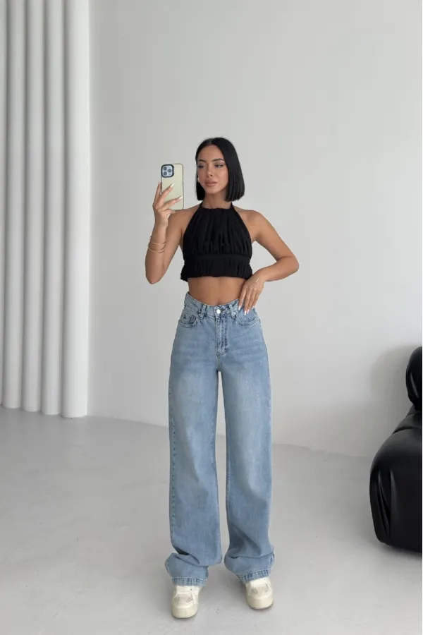 Wide Leg High Waisted Relaxed Jean  718-15-(27-32) Light Blue Denim