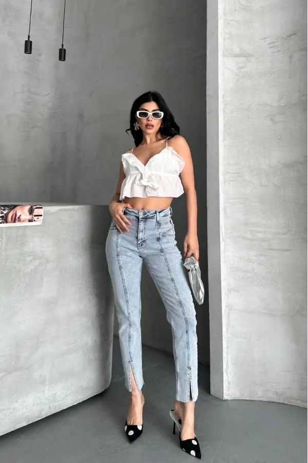 Patchwork Front Slit Trousers 1743-08-(27-32)