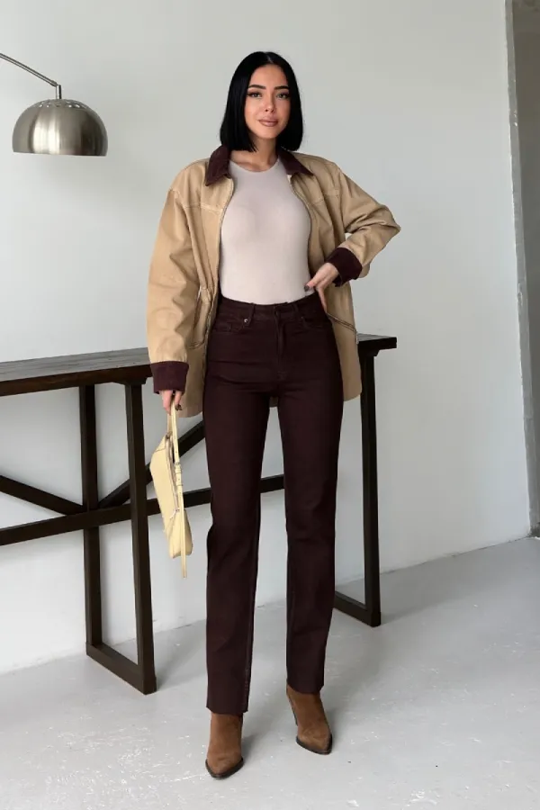 Stripe Detailed Mom Jeans 7111-78-(26-31) Brown