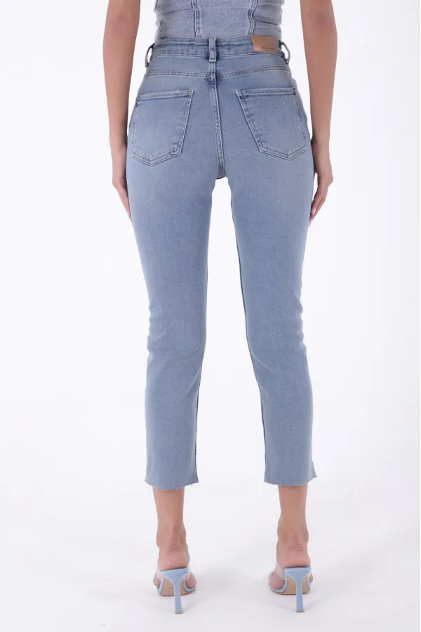 Fringe Ending High Waisted Mom Fit Jean  764-62-(30-36) Middle Blue - Tinted