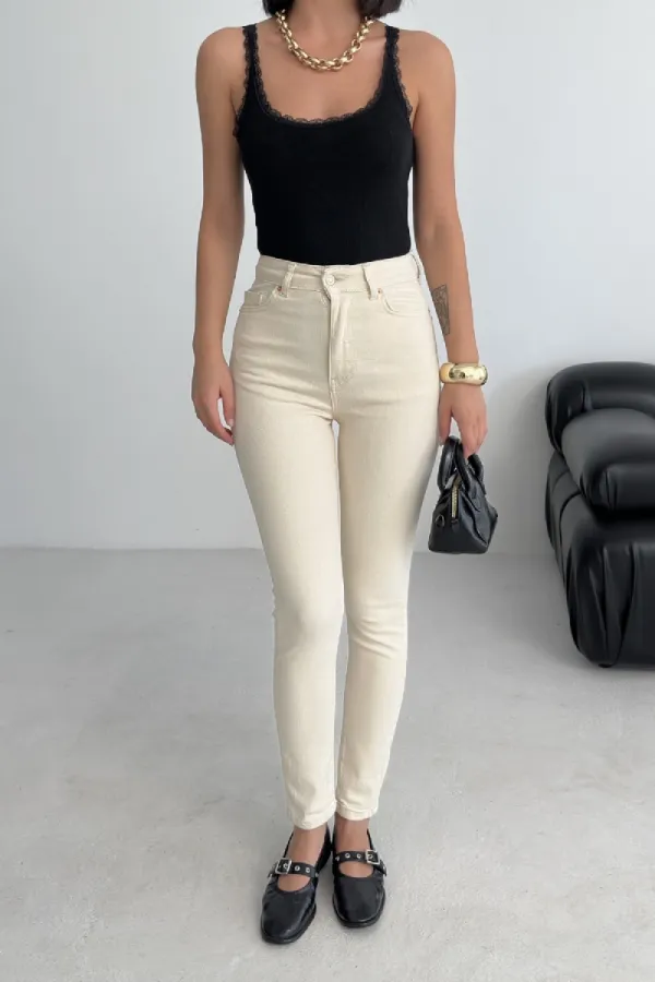 High Waisted Ankle Length Skinny Jean 815-80-(26-31) Natural