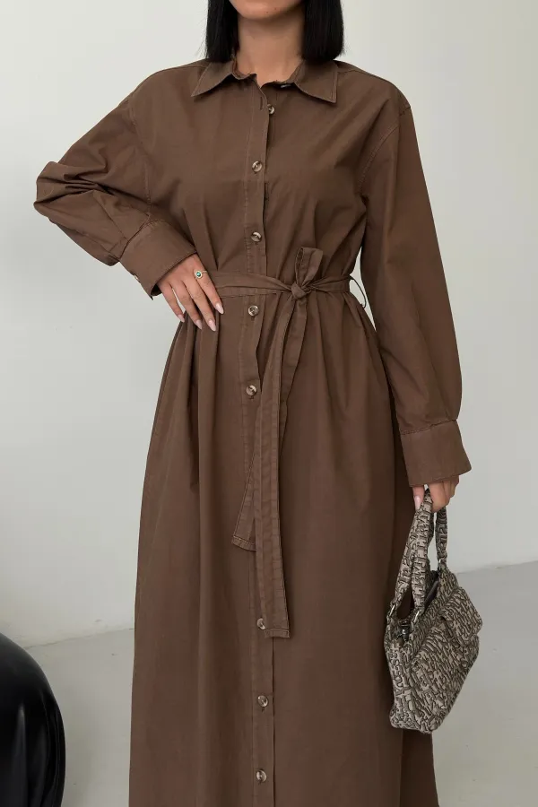 Buttoned Classic Long Denim Dress 3034-72-(S-XL) Soil