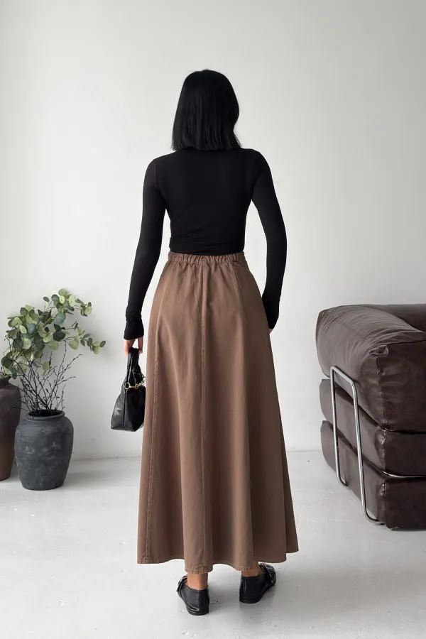 Ruffled Long Skirt with Elasticated Waist  1063-72-(36-44) Soil