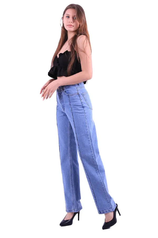 Önü Çımalı Bol Paça Relax Kot Pantolon  1736-15-(26-31)