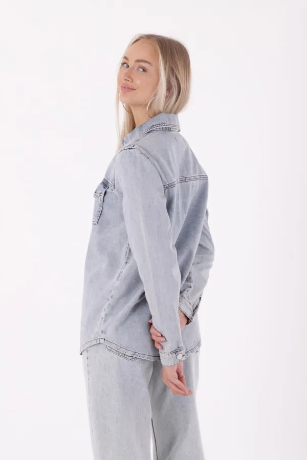 Çıtçıtlı Kot Gömlek  6013-08-(S-XL)